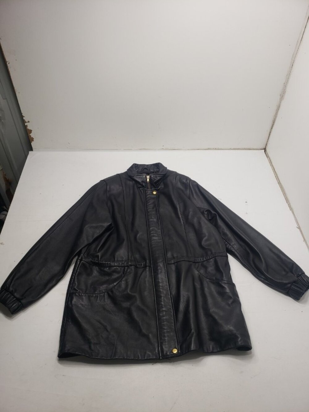 Worthington Genuine Lambskin Leather Coat Womens XL Black Zip Snap Jacket